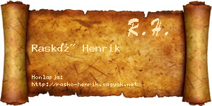 Raskó Henrik névjegykártya