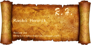 Raskó Henrik névjegykártya